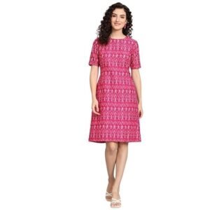 Powersutra Printed Dress for Women | A-line Dress for Women | Office Wear for Women | Dresses with Pockets for Women | Knee Length Dress for Women | Summer Dresses