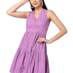 FabAlley Women Lilac Schiffli Cotton Mini Dress