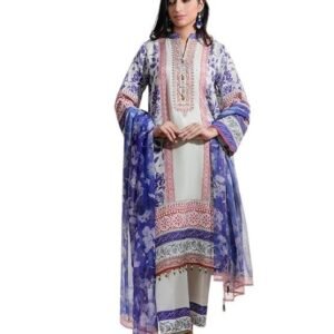 THE COTTON LAWN SHOP Women's 3 Piece Cotton Floral Stylish Printed Unstitched Salwar Suit Dupatta With Embroidered lace Dress Material (White)