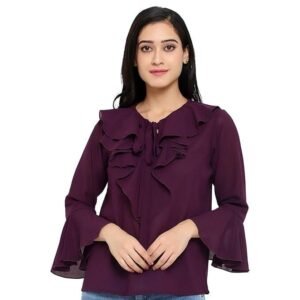 Indietoga Women's Georgette Ruffled Bell Sleeves Tops (X-Small to Plus Sizes 7XL)