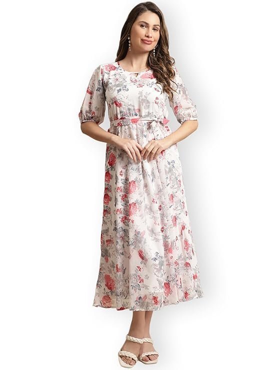 Preneum Women's Georgette Fit and Flare Maxi Dress