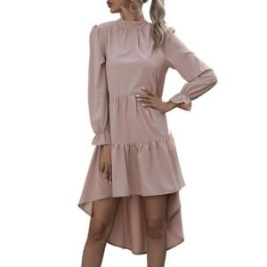 JUMZ Women's Dress, Faux Collar Irregular Skirt Pure Color One Piece One Piece Dress for Home S Khaki