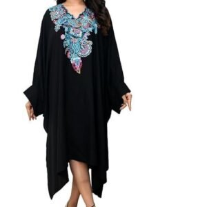 SUN-ROSE FASHIONS Boutique Collection Women's Black Long Sleeves Kaftan Dress with Rich Embroidery