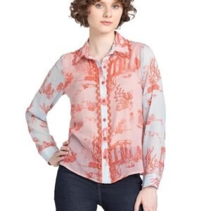 SHAYE Spread Collar Red Printed Long Sleeves Casual Shirt for Women Shirt
