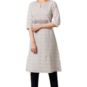 W for Woman Cotton Dobby Kurta with Embroidered Yoke for Women