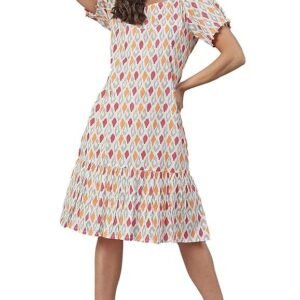 Janasya Women's Cotton Printed A-Line Western Knee-Length Dress