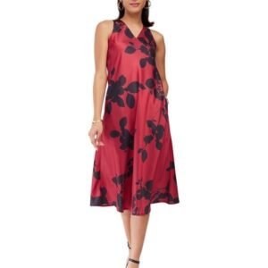 Fable Street Women Satin Floral Dress - Maroon|Perfect for Casual, Office, and Everyday Outfits
