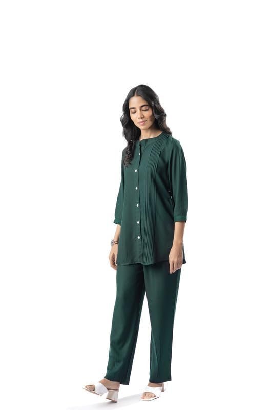 GulaboSitabo Women's Rayon Regular Co-Ord Set | Trendy Pleated Design, Buttoned Neck, Relaxed Fit, Comfortable Casual Outfit | Stylish Summer Co-Ord Set