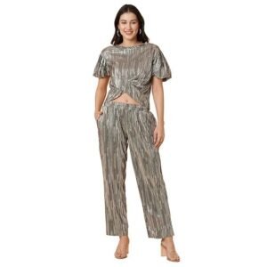 Globus Women Polyester Striped Top & Trouser Co-Ord Set