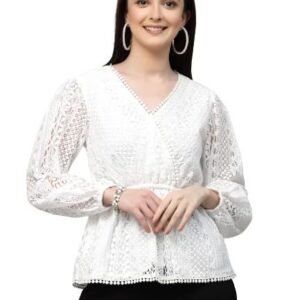 Style Quotient Women Peach Lace Casual Top