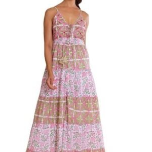 LABEL REYYA Women's Cotton Off White Foral Printed One Piece Dress Stylish Bohemian Sleeveless Handcrafted Maxi Dress for Girls