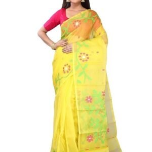 Ruprekha Fashion Women's Yellow Colour Pure Silk Jamdani Work Muslin Handloom Saree from Bengal