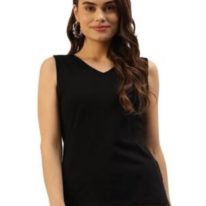 BRINNS Women Black Solid V- Neck Regular Sleeveless Top