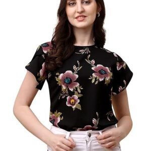 Wedani Women's Casual Short Sleeves Round Neck Foral Regular Fit Top