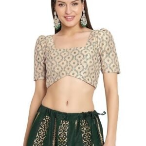 studio rasa Women's Silk Blend Hand Block Printed Square Neck Crop Top for Festive Wedding Party