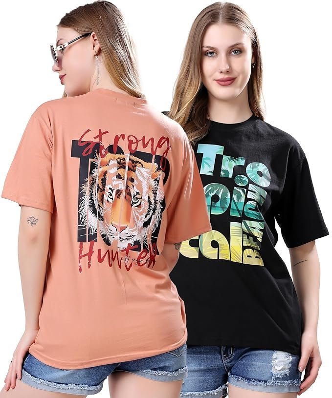 London Hills Women's Cotton Oversized Fit T-Shirt