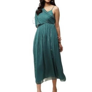 Aarke Ritu Kumar Green Solid Drape Style Long Dress