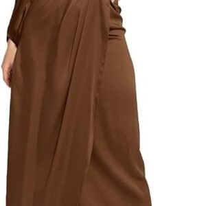 PINUPART Women's Elegant Empire Waist Long Sleeve Satin Maxi Dress