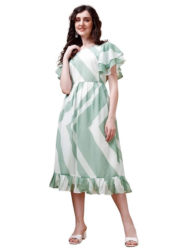 Fashion2wear Women's Stylish Georgette Fit and Flare Fashionable Round Neck Dress