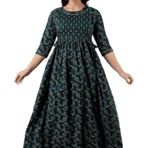 GOPI RAJU Women's Pure Cotton All Over Printed Maternity Gown Feeding Nighty A line Feeding Dress Kurti Gown