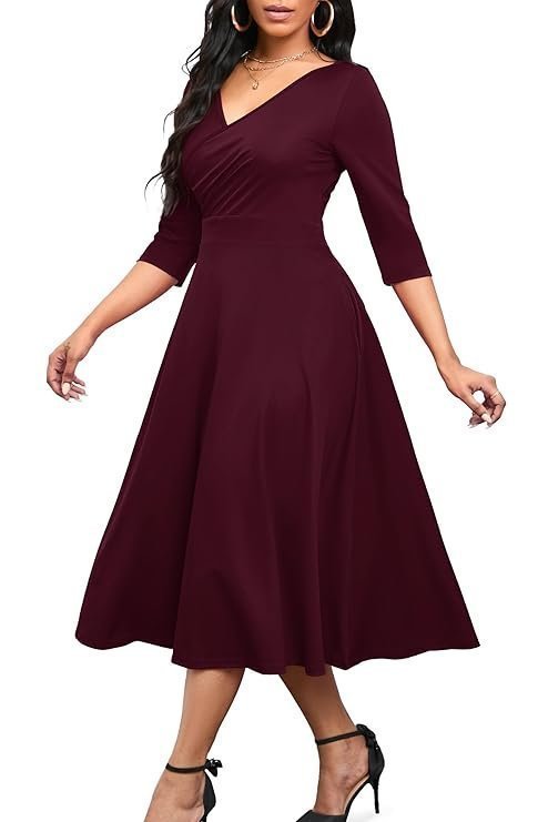Nmoder Plus Size Maxi Dress - 3/4 Sleeve Long Dresses for Women V-Neck with Pockets (XL-5XL)