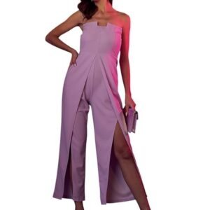 PoshBery Lavender Square Neckline Tube Front Slit Jumpsuit