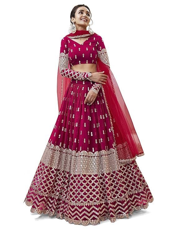 Zeel Clothing Women's Georgette Embroidered Fabric Sequins Zari Embroidered Semi-Stitched Lehenga Choli With Dupatta