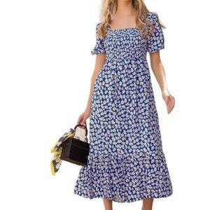Sheetal Associates Women's Casual Flower Print Puff Sleeves Maxi Dress - Pack of 1