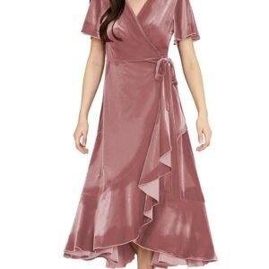 Olaesa Women's Velvet Maxi Dress Boho V Neck Wrap Dress for Wedding Guest Fall Maternity Formal Dress with Pockets