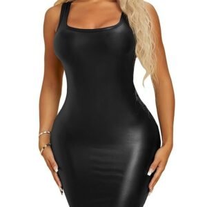 SweatyRocks Women's Sleeveless Bodycon Tank Dress PU Leather Mini Dresses
