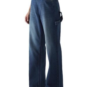 Bewakoof Women's 100% Cotton Solid Wide Leg Jeans|Wide Leg Jeans – Oversized Fit | Full Length | Relaxed Denim