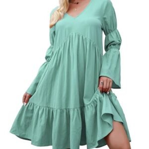 pekdi Women Long Sleeve Dress V Neck A-Line Holiday Dress