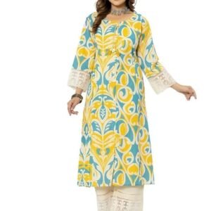 rytras Women's Cotton Printed A-Line Kurta with Pant Set
