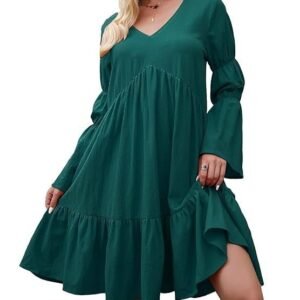 pekdi Women Long Sleeve Dress V Neck A-Line Holiday Dress