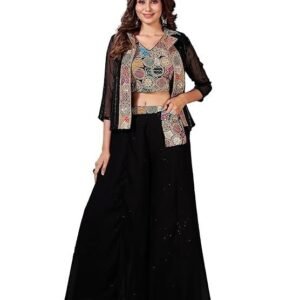 ROYALICA Women's readymade Black Indowestern lehenga choli with shrug.