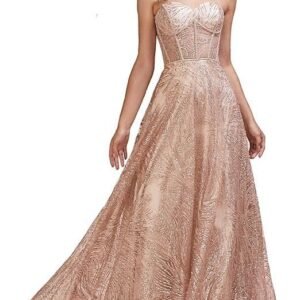 Meier Women's Strapless Bustier Illusion Bodice Glitter Prom Formal Evening Dress