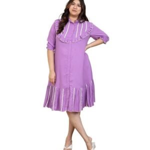 DEEBACO Solid Rayon Women's Plus Size Tiered Shirt Dress|Mandarin Collar Half Sleeve Regular Fit Calf Length|Western Party Casual Wear Summer Ladies Dress