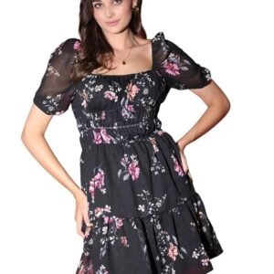 ROMONIA Georgette Regular Fit Floral Mini Dress for Women & Girls with Elegant Design | Stylish & Comfortable Outfit | Ideal for Casual Outings, Parties, Events & Special Occasions (Multi)