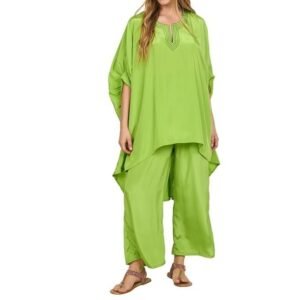 SUN-ROSE FASHIONS Boutique Collection Silk Crepe High Low Style Free Size Kaftan With Pant tunic Cover up Caftan Top Shirt | Festive Look