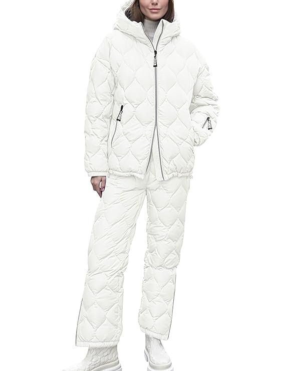 Xuehaya Womens 2 Piece Outfits Puffer Jacket and Pants Winter Snow Suit Quilted Zip Hooded Coat & Padded Joggers