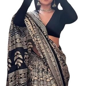 EthnicJunction Women's Silk Cotton Kalamkari Print Saree
