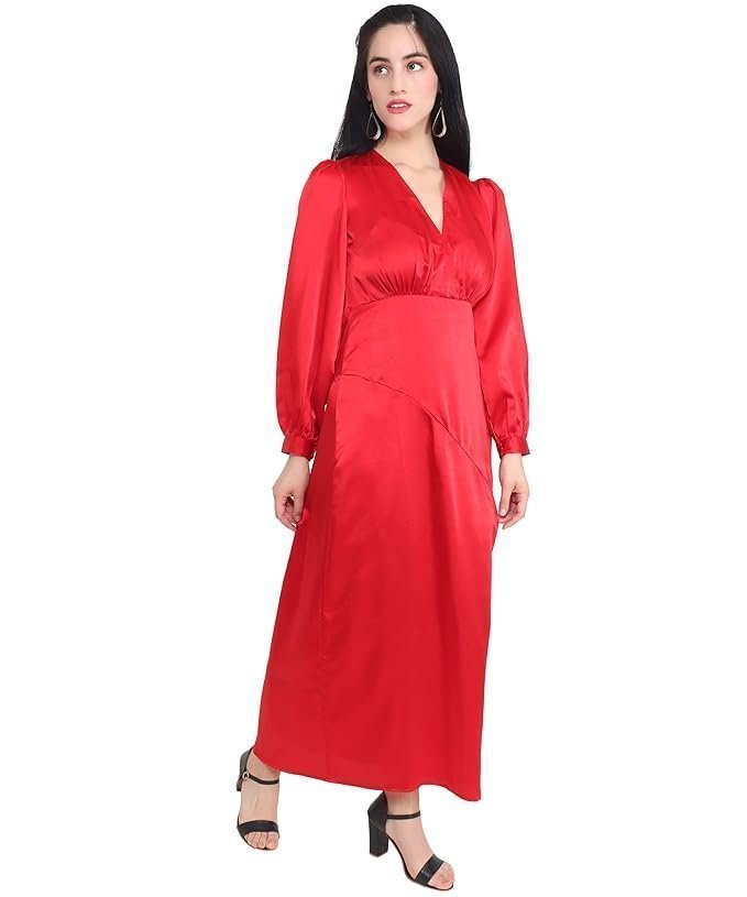 AUDRAPE Women's Red Maxi Dress Plain Satin Western Dress Xtra Large