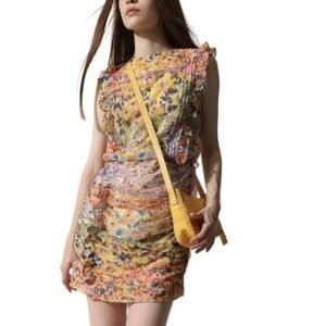 ONLY Abstract Printed Ruffled Ruched Chiffon Sheath Mini Dress