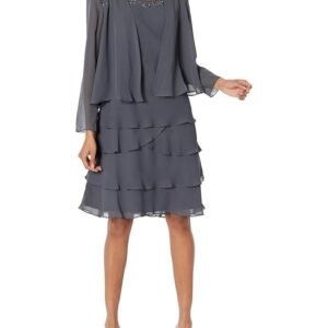 S.L. Fashions Women's Embellished Tiered Dress with Jacket
