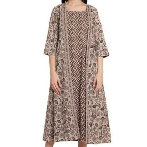 COTLAND Fashions Jaipuri Cotton Flared Strappy Dress with Jacket for Women