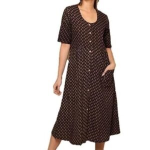 Gleamberry Women's Black Ajrakh Cotton Dress Unique Design and Timeless Style for Every Occasion