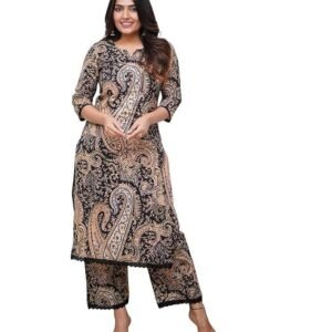 Nermosa Women Viscose Printed Straight Kurta Pant Set