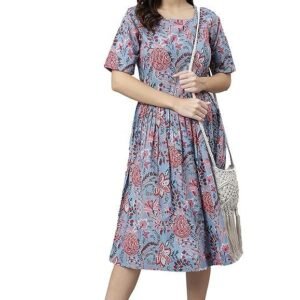 Janasya Women's Fit and Flare Knee Length Dress