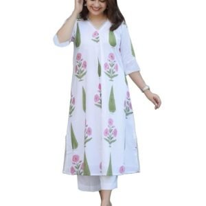 GoSriKi Women's Rayon Viscose A-Line Printed Kurta with Pant
