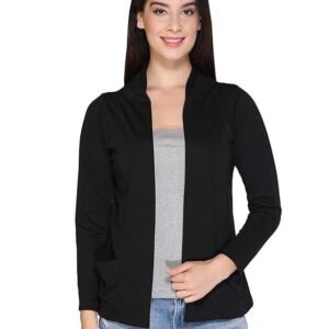 In Love Casual Cotton Jet Black Shrug with Pocket and Long Sleeves for Summers,WSG